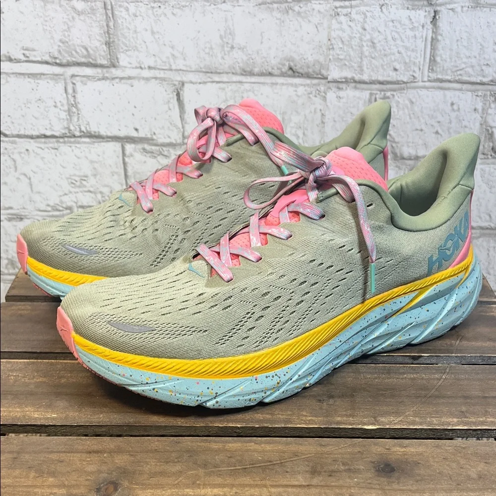 Hoka Free People Movement Clifton 8 Shoes Women's Seaweed Green Tea sz 11D